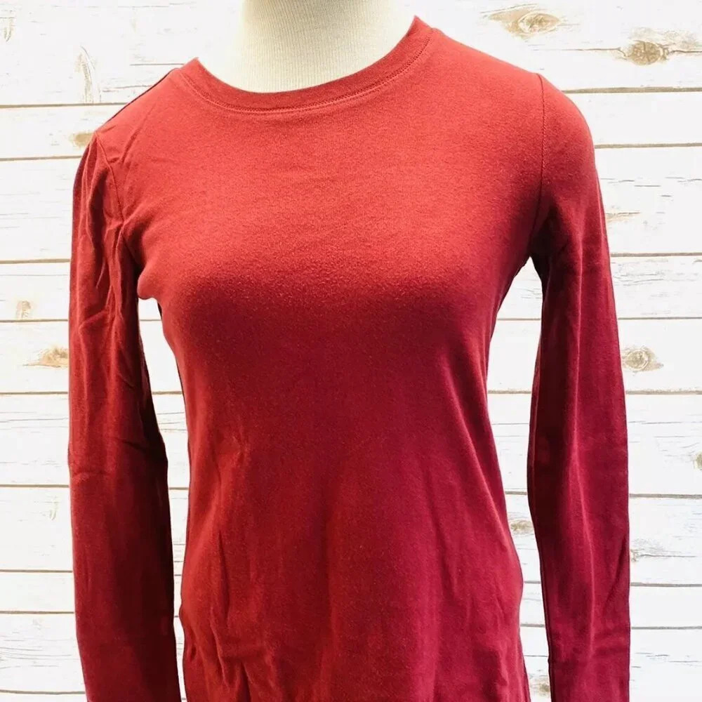 LOFT Women Long Sleeve Pull Over Crew Neck 100% Cotton Maroon Shirt Size Small